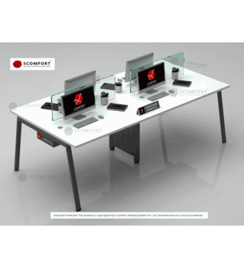 Scomfort SC-WRT22 Office Sharing  Workstation with partition with Salant Leg with glass screen and Seating Capacity 4 People